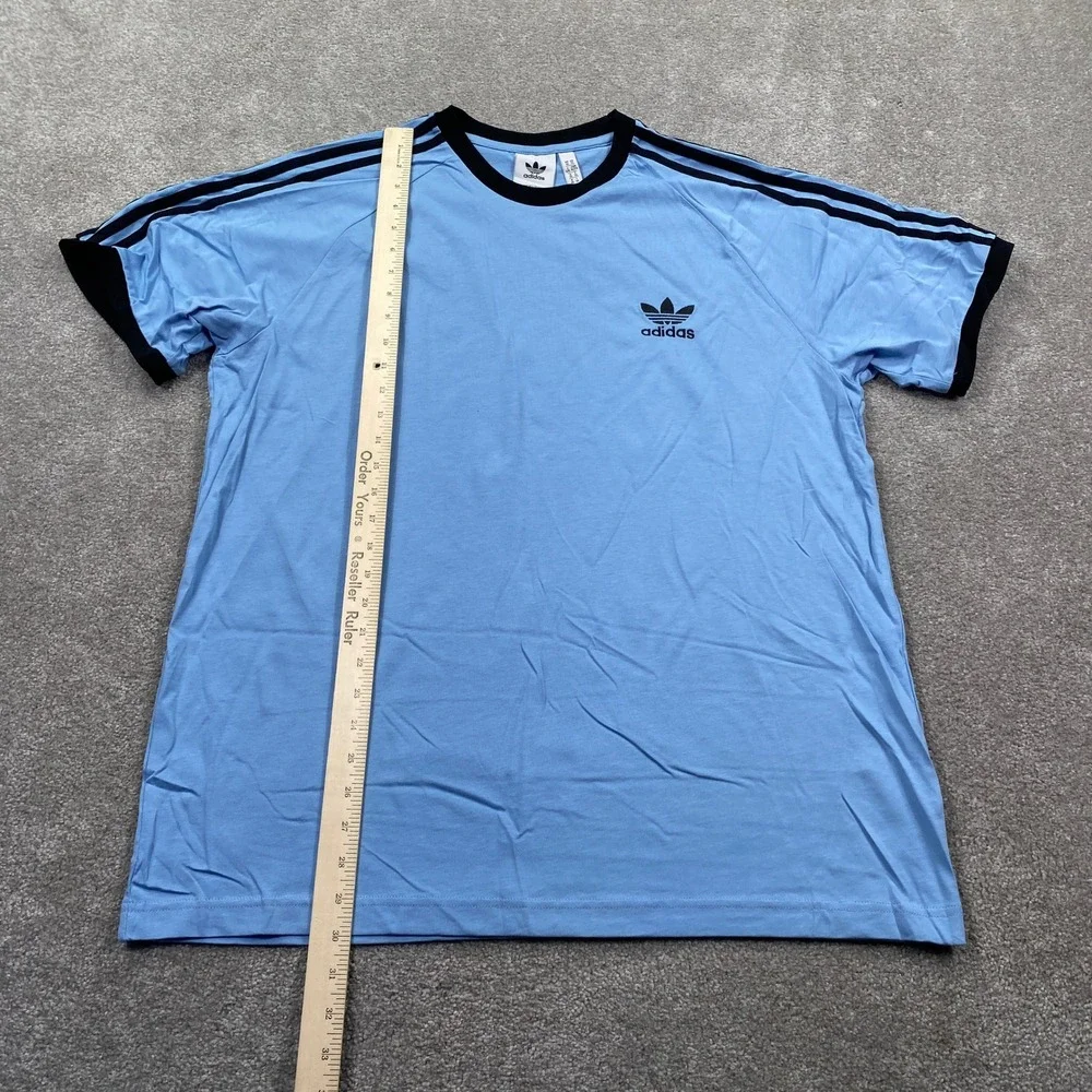 Adidas 3-Stripes Tee Mens XL Ash Blue Black Ringer Trefoil JY1371